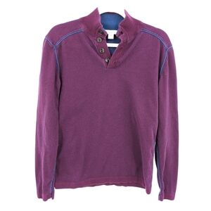 Sundance Men Medium Highland Stitch Henley Mockneck Sweater Burgundy Purple Blue